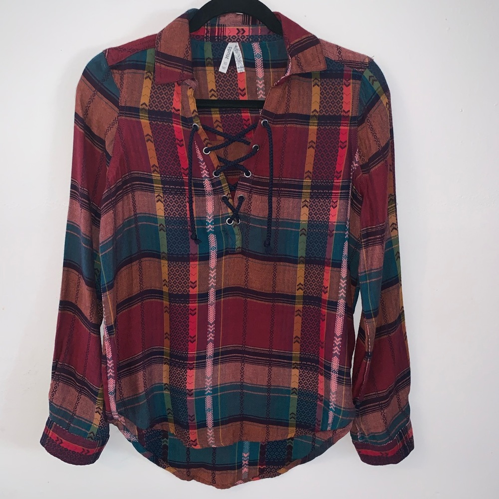 NWT Mudd Flannel Shirt with Lace-up Detail